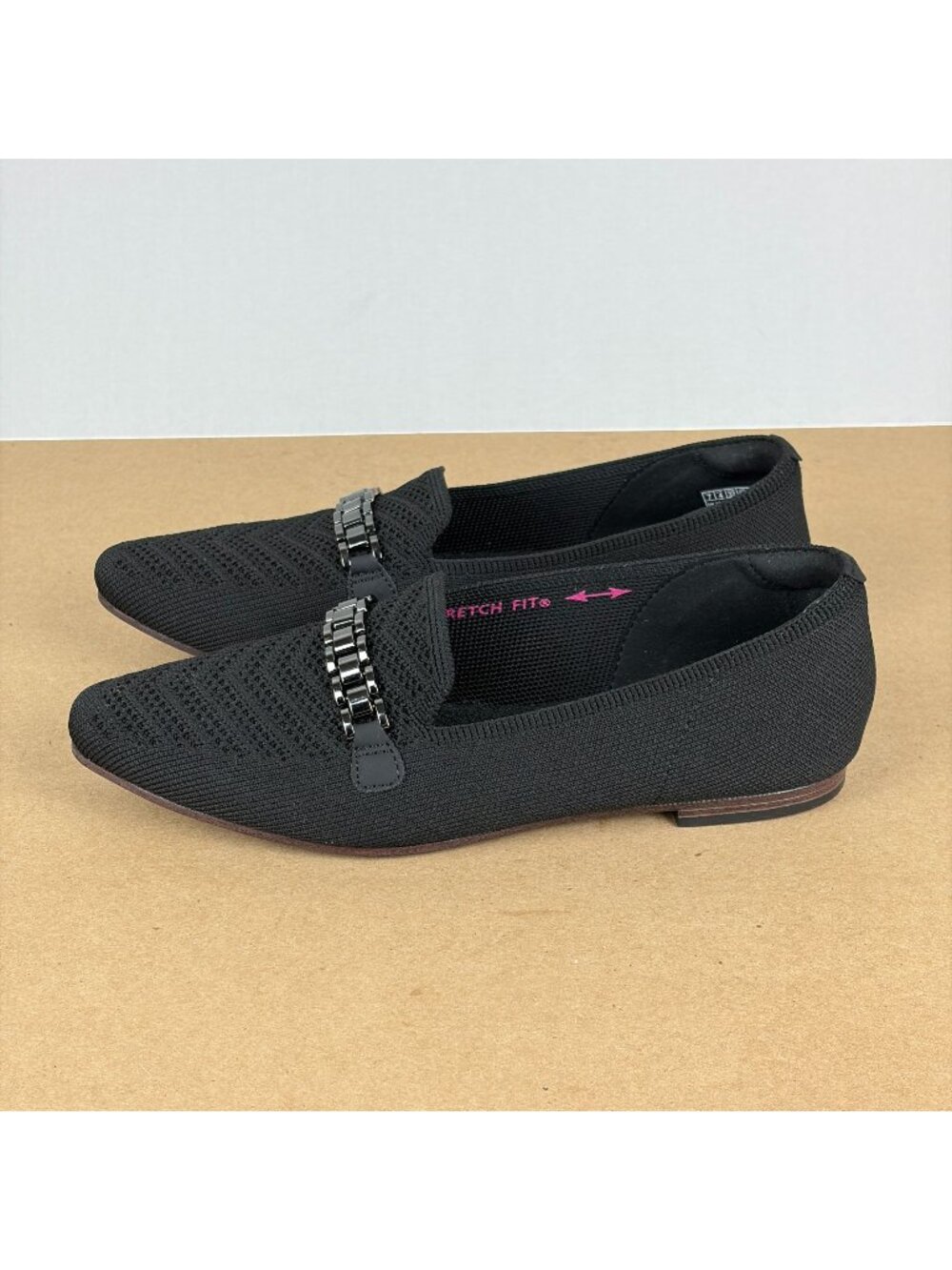 Skechers Cleo Snip Elegant Allure Flats Womens 7 Black Knit Stretch Fit Chain